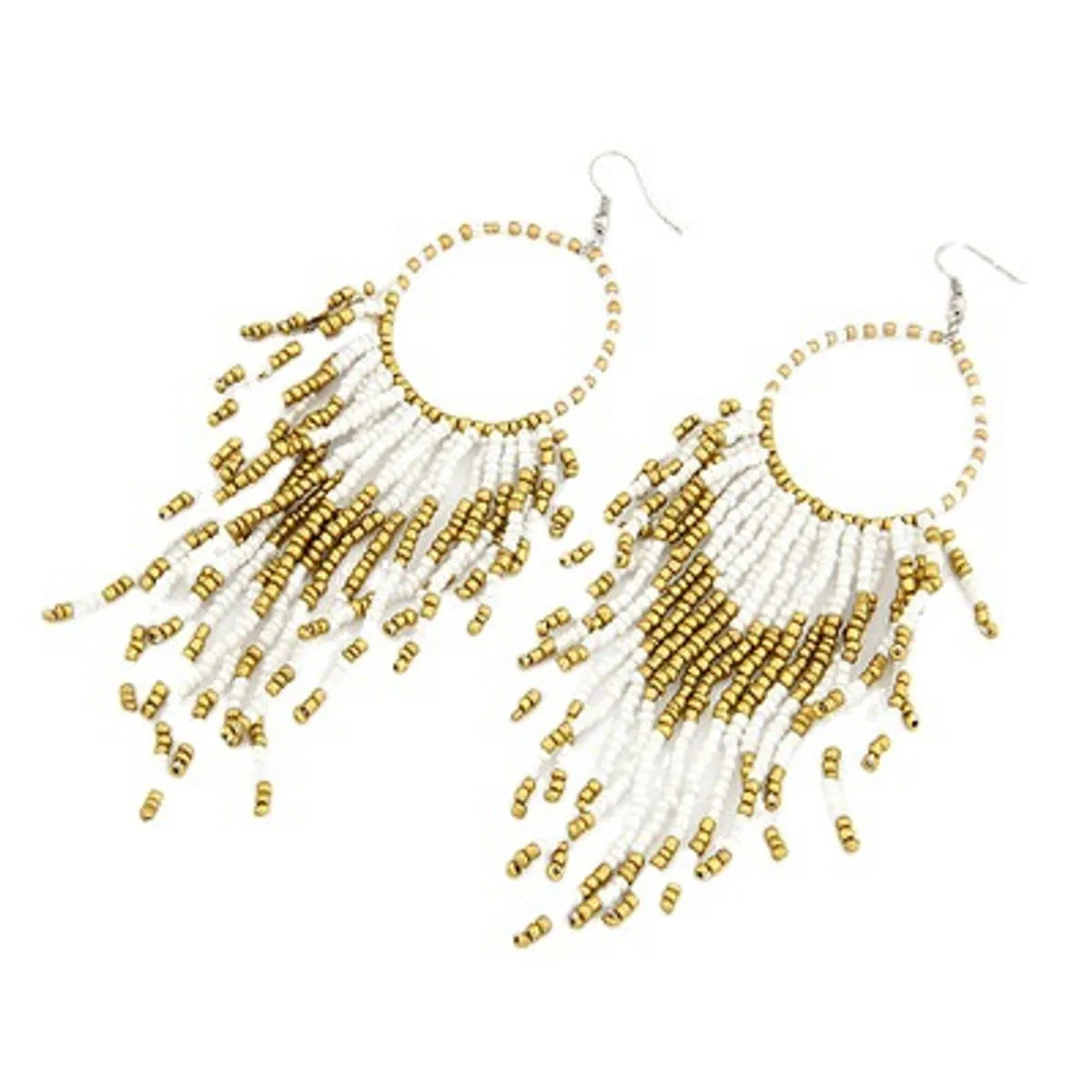 1 Pair Bohemian Classic Style Geometric Tassel Plating Alloy Seed Bead Drop Earrings