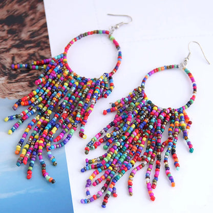 1 Pair Bohemian Classic Style Geometric Tassel Plating Alloy Seed Bead Drop Earrings