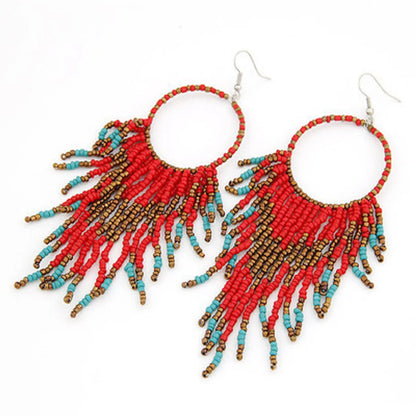 1 Pair Bohemian Classic Style Geometric Tassel Plating Alloy Seed Bead Drop Earrings