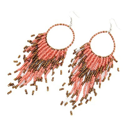 1 Pair Bohemian Classic Style Geometric Tassel Plating Alloy Seed Bead Drop Earrings