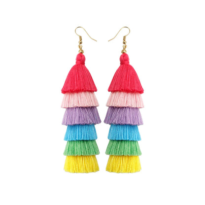 1 Pair Bohemian Classic Style Printing Waves Cloth Drop Earrings