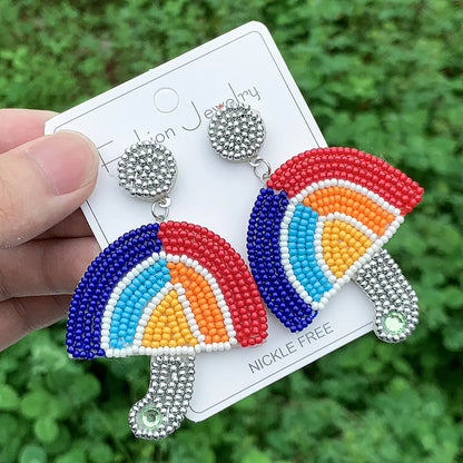 1 Pair Bohemian Classic Style Rainbow Heart Shape Beaded Seed Bead Drop Earrings