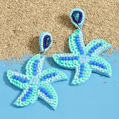 1 Pair Bohemian Classic Style Starfish Dolphin Beaded Inlay Plastic Seed Bead Rhinestones Drop Earrings