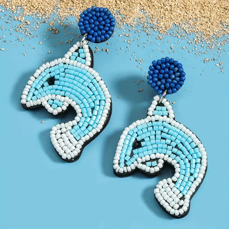 1 Pair Bohemian Classic Style Starfish Dolphin Beaded Inlay Plastic Seed Bead Rhinestones Drop Earrings