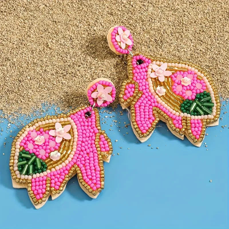 1 Pair Bohemian Classic Style Starfish Dolphin Beaded Inlay Plastic Seed Bead Rhinestones Drop Earrings