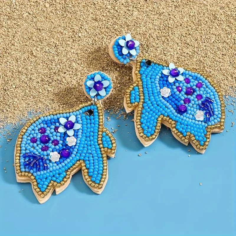 1 Pair Bohemian Classic Style Starfish Dolphin Beaded Inlay Plastic Seed Bead Rhinestones Drop Earrings