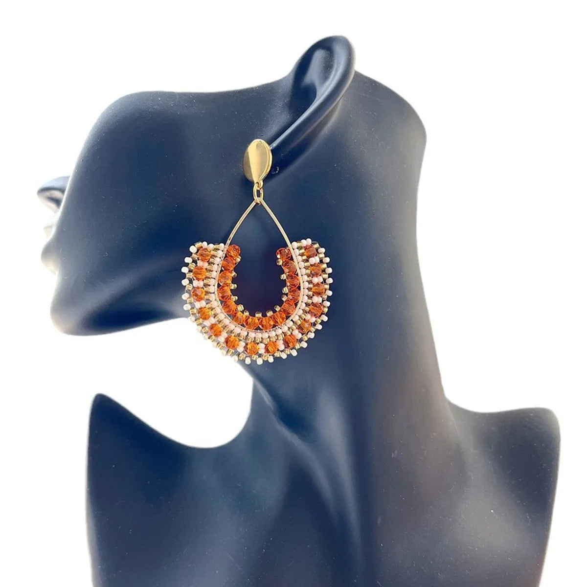 1 Pair Bohemian Classic Style U Shape Water Droplets Artificial Crystal Seed Bead Drop Earrings