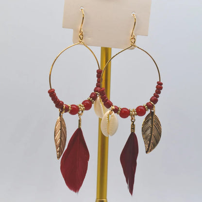 1 Pair Bohemian Conch Feather Drop Earrings