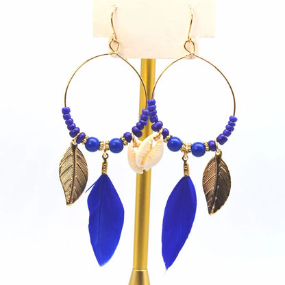 1 Pair Bohemian Conch Feather Drop Earrings