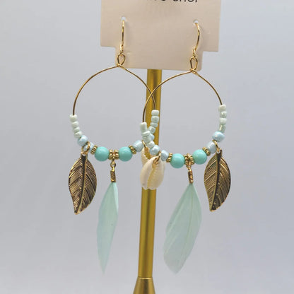 1 Pair Bohemian Conch Feather Drop Earrings