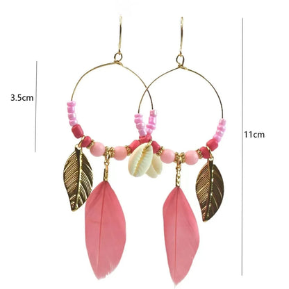 1 Pair Bohemian Conch Feather Drop Earrings