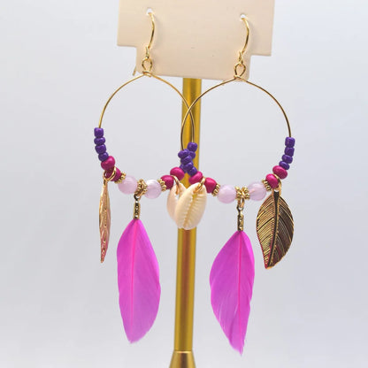 1 Pair Bohemian Conch Feather Drop Earrings