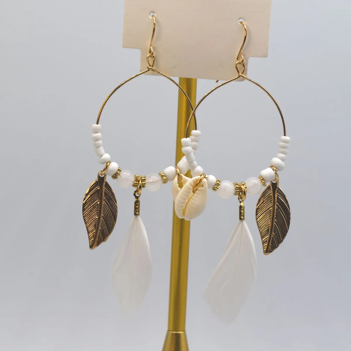 1 Pair Bohemian Conch Feather Drop Earrings