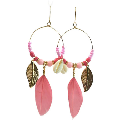 1 Pair Bohemian Conch Feather Drop Earrings