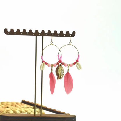 1 Pair Bohemian Conch Feather Drop Earrings