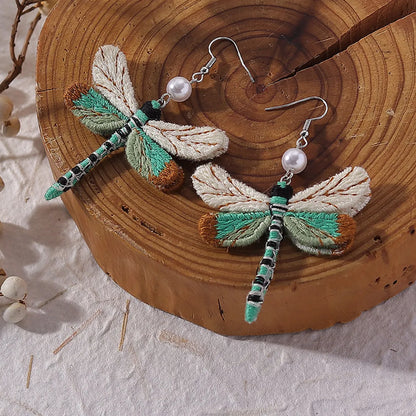 1 Pair Bohemian Dragonfly Handmade Alloy Cloth Ear Hook