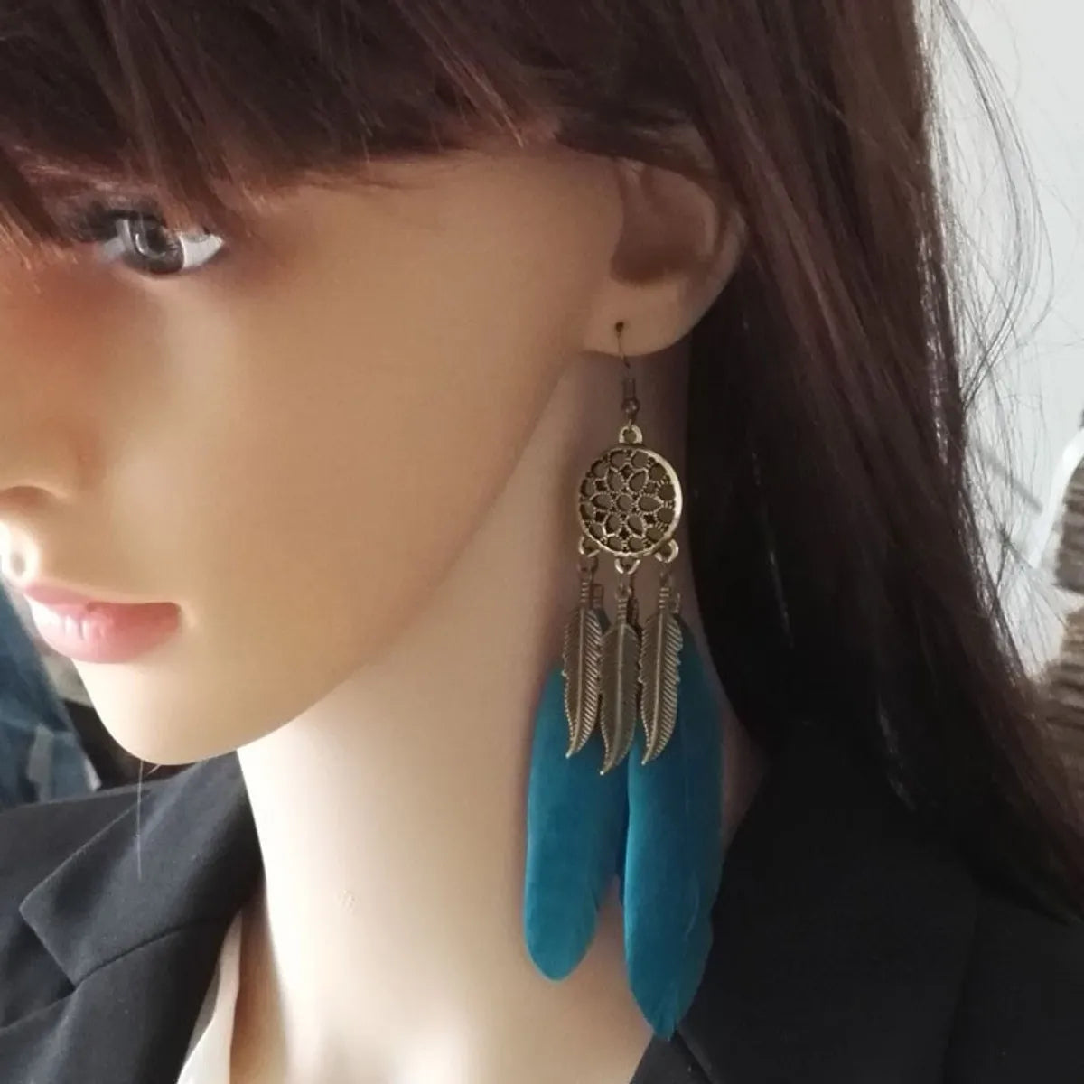 1 Pair Bohemian Dreamcatcher Plating Feather Drop Earrings