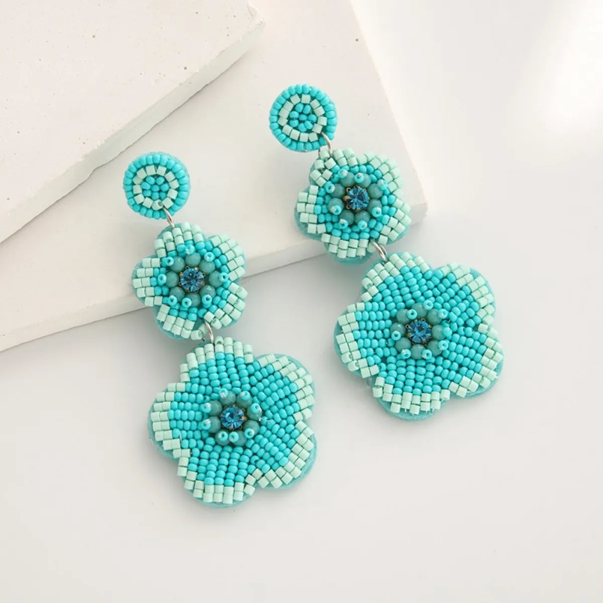 1 Pair Bohemian Flower Patchwork Seed Bead Drop Earrings