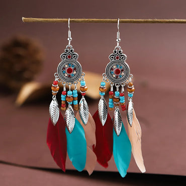 1 Pair Bohemian Flower Tassel Plating Metal Drop Earrings