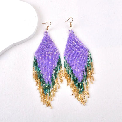 1 Pair Bohemian Geometric Beaded Glass Drop Earrings