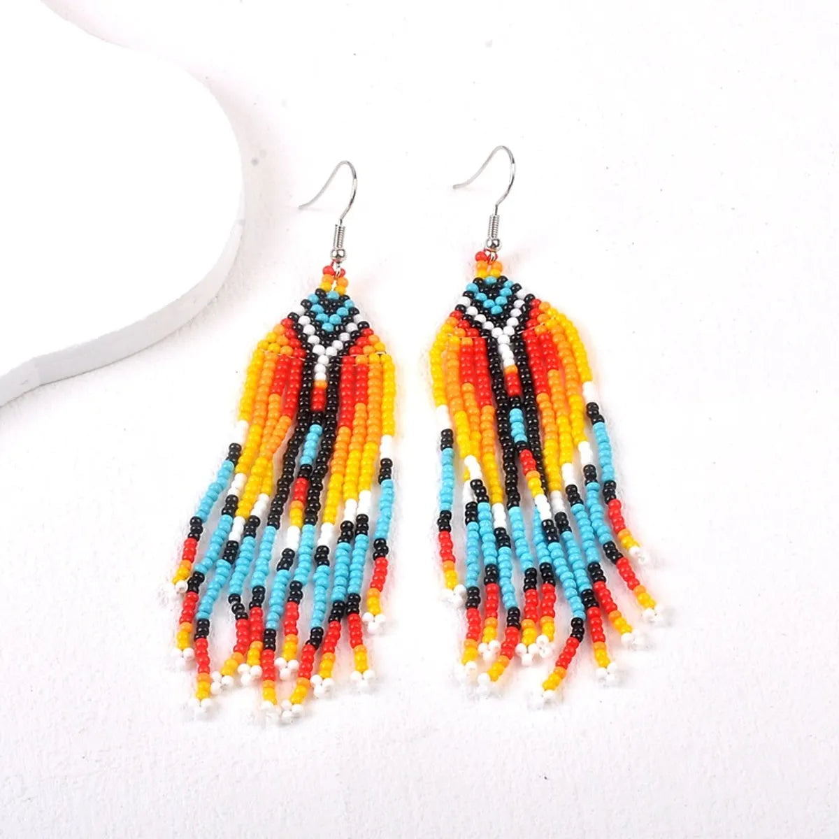 1 Pair Bohemian Geometric Beaded Glass Drop Earrings