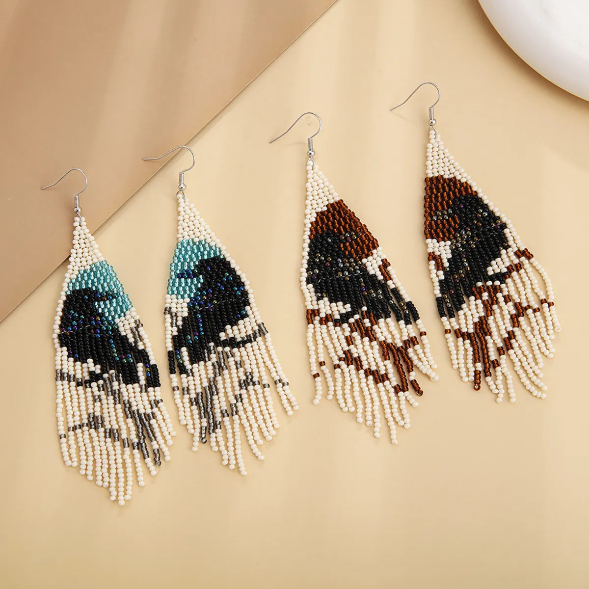 1 Pair Bohemian Geometric Color Block Glass Ear Hook