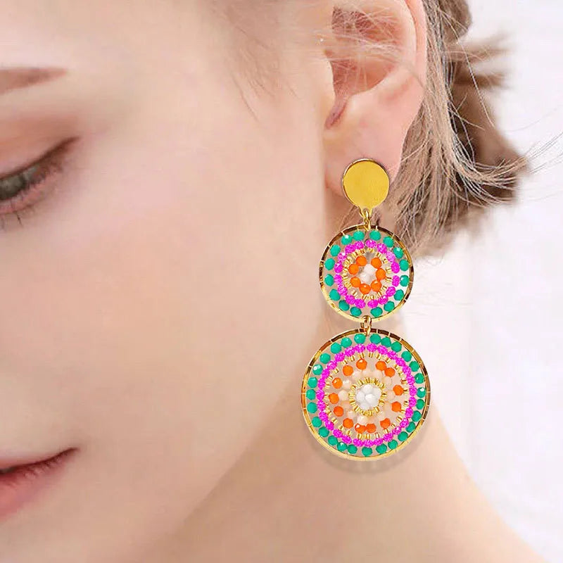 1 Pair Bohemian Geometric Glass Seed Bead Drop Earrings