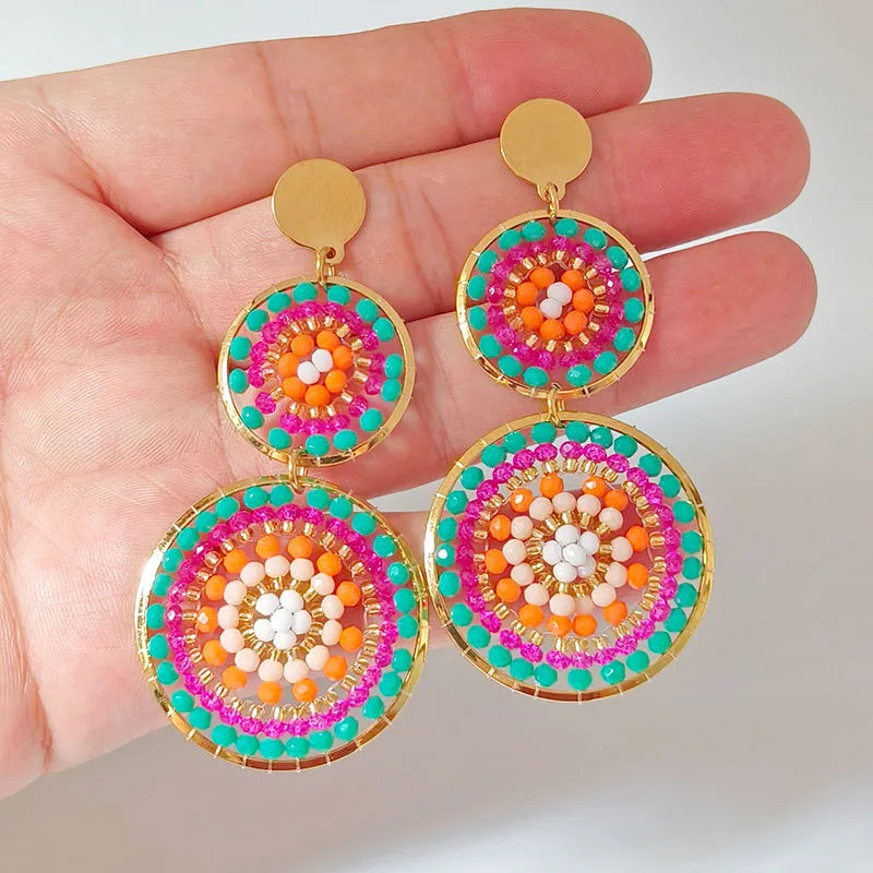 1 Pair Bohemian Geometric Glass Seed Bead Drop Earrings