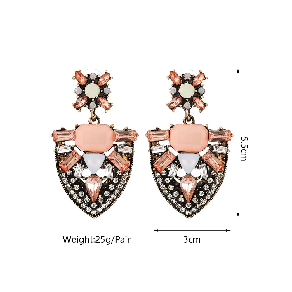 1 Pair Bohemian Geometric Inlay Alloy Glass Drop Earrings