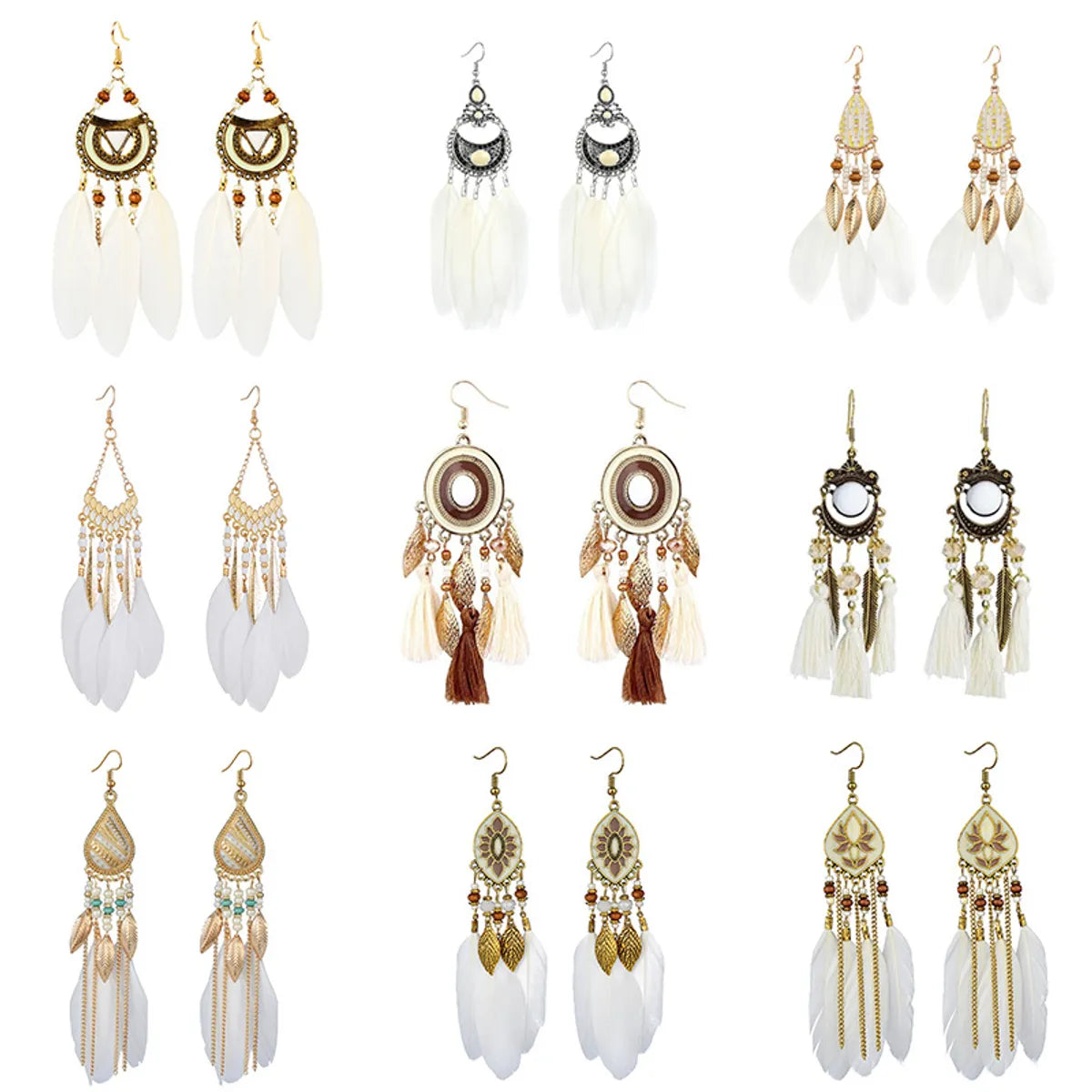 1 Pair Bohemian Leaf Water Droplets Flower Plating Alloy Feather Drop Earrings