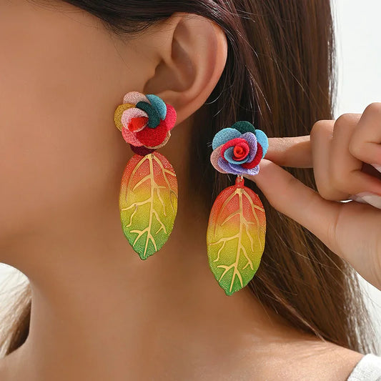 1 Pair Bohemian Leaves Flower Plastic Resin Drop Earrings