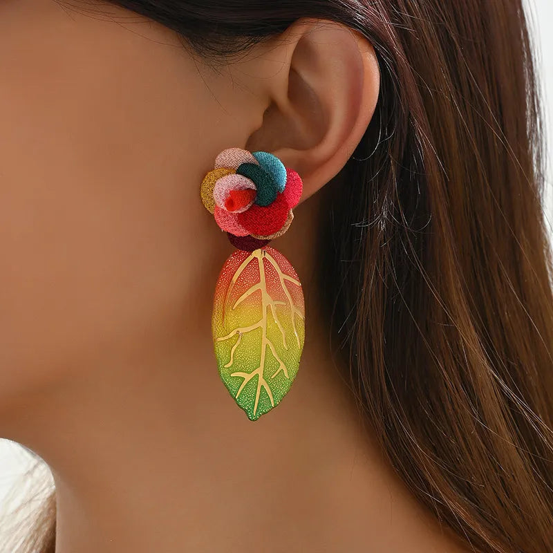 1 Pair Bohemian Leaves Flower Plastic Resin Drop Earrings