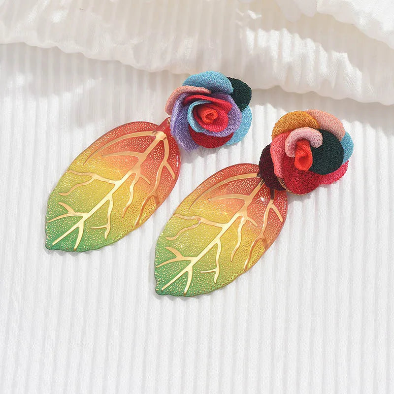 1 Pair Bohemian Leaves Flower Plastic Resin Drop Earrings