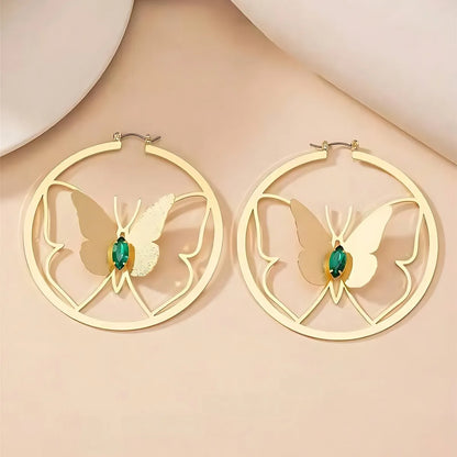 1 Pair Bohemian Pastoral Simple Style Solid Color Butterfly Hollow Out Inlay Titanium Steel Iron Rhinestones Imitation Gold  Gold Plated Earrings