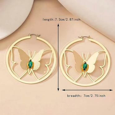 1 Pair Bohemian Pastoral Simple Style Solid Color Butterfly Hollow Out Inlay Titanium Steel Iron Rhinestones Imitation Gold  Gold Plated Earrings