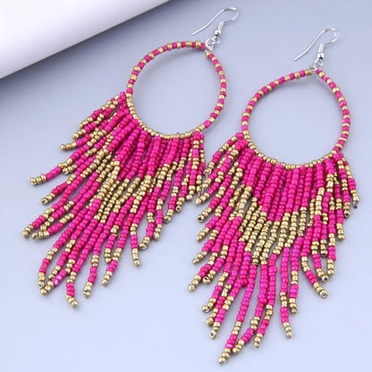 1 Pair Bohemian Printing Beaded Seed Bead Drop Earrings