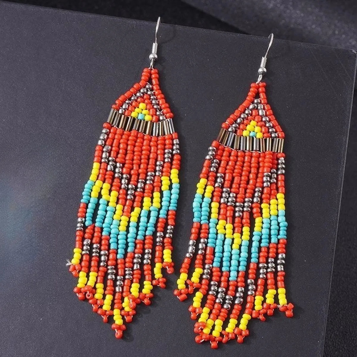 1 Pair Bohemian Printing Beaded Seed Bead Drop Earrings