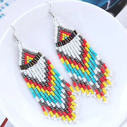 1 Pair Bohemian Printing Beaded Seed Bead Drop Earrings