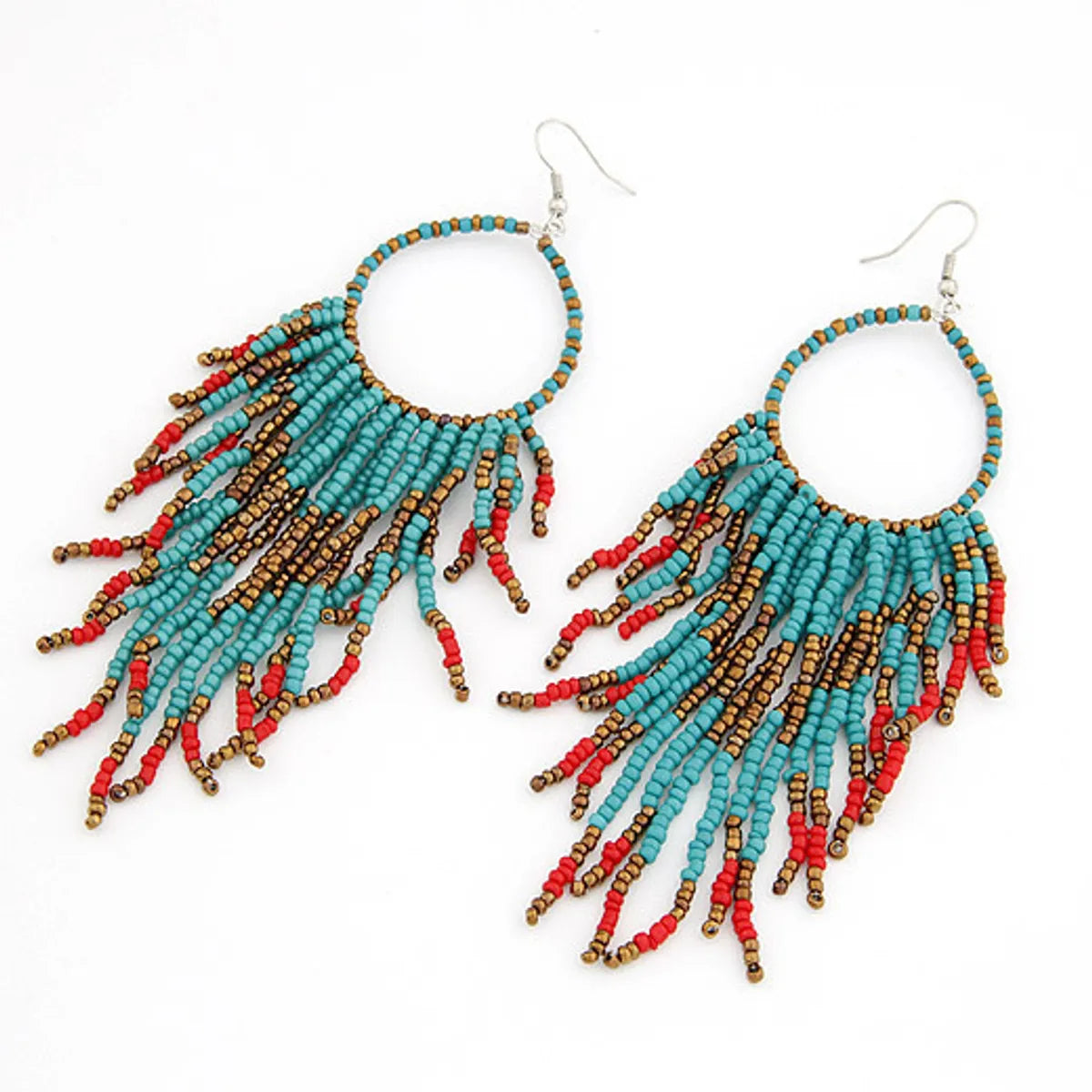 1 Pair Bohemian Printing Beaded Seed Bead Drop Earrings