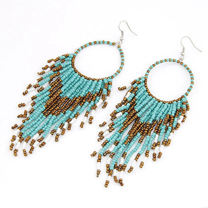 1 Pair Bohemian Printing Beaded Seed Bead Drop Earrings