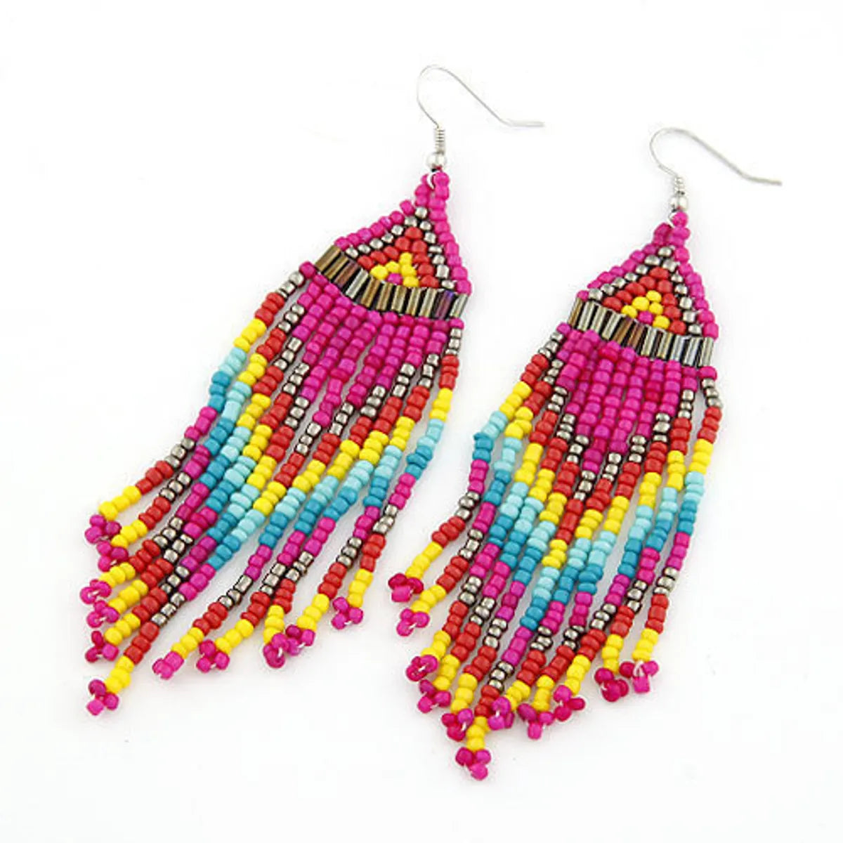 1 Pair Bohemian Printing Beaded Seed Bead Drop Earrings