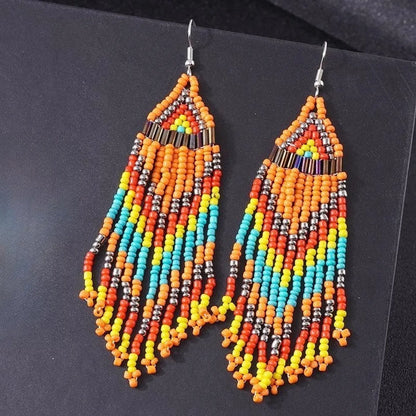 1 Pair Bohemian Printing Beaded Seed Bead Drop Earrings