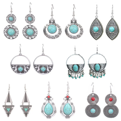 1 Pair Bohemian Round Inlay Zinc Alloy Turquoise Drop Earrings