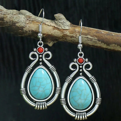 1 Pair Bohemian Round Inlay Zinc Alloy Turquoise Drop Earrings