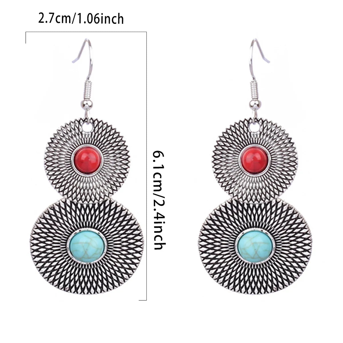 1 Pair Bohemian Round Inlay Zinc Alloy Turquoise Drop Earrings