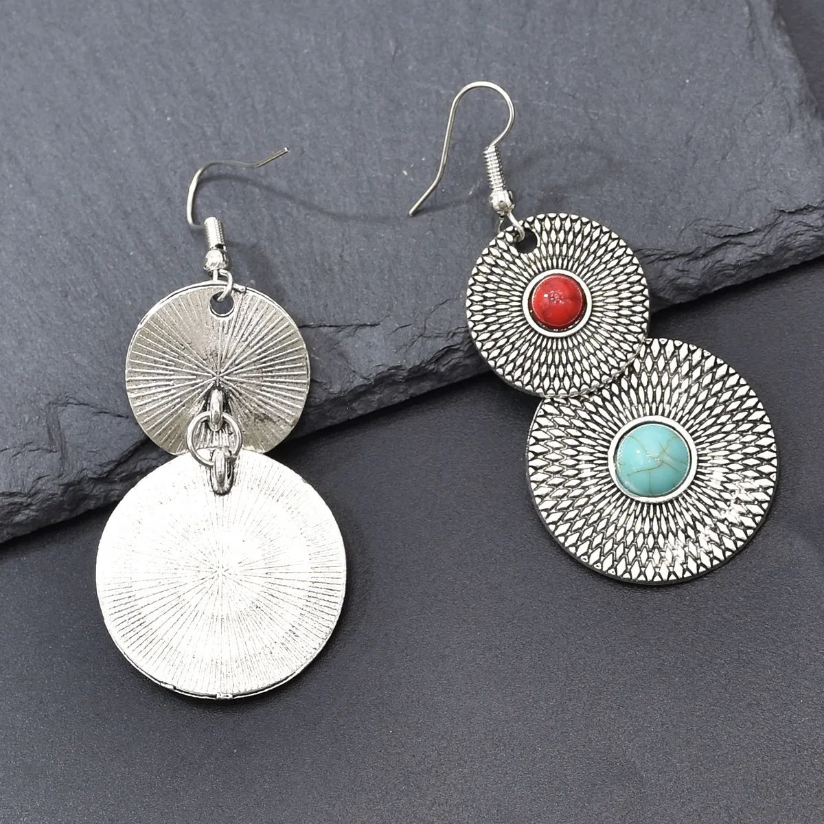 1 Pair Bohemian Round Inlay Zinc Alloy Turquoise Drop Earrings