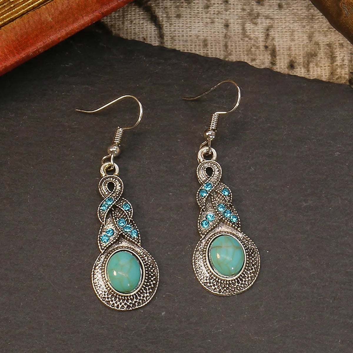 1 Pair Bohemian Semicircle Alloy Irregular Inlay Turquoise Women'S Drop Earrings