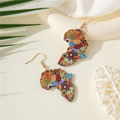 1 Pair Bohemian Simple Style Artistic Map Wood Drop Earrings