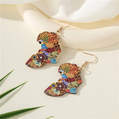 1 Pair Bohemian Simple Style Artistic Map Wood Drop Earrings