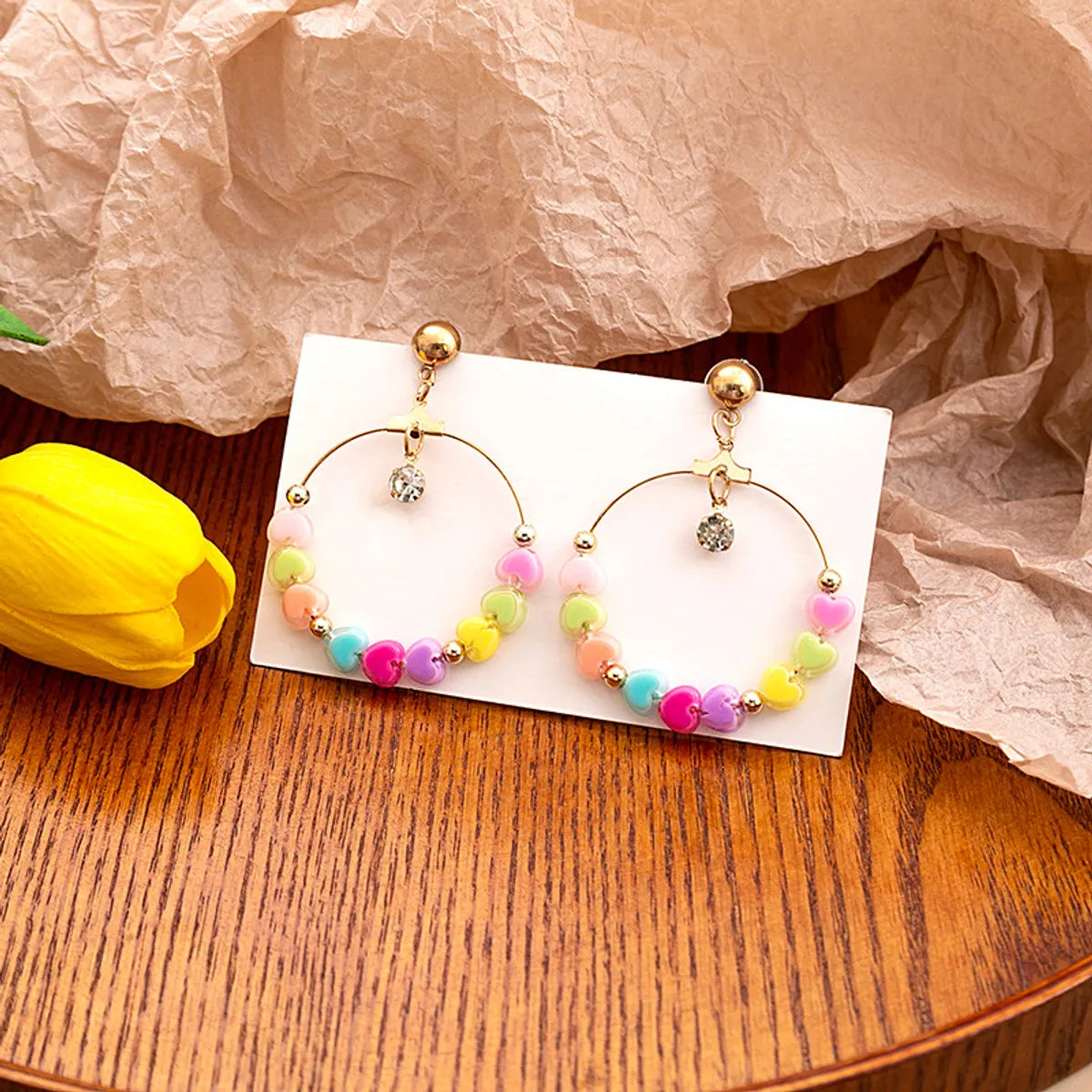 1 Pair Bohemian Simple Style Geometric Heart Shape Alloy Resin Drop Earrings